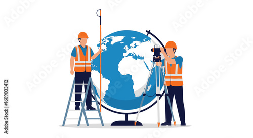 Surveyors Working with Globe and Surveying Equipment