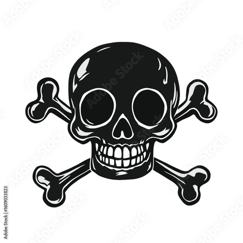 Skull and Crossbones Icon – Black and White Vector Symbol of Danger and Rebellion