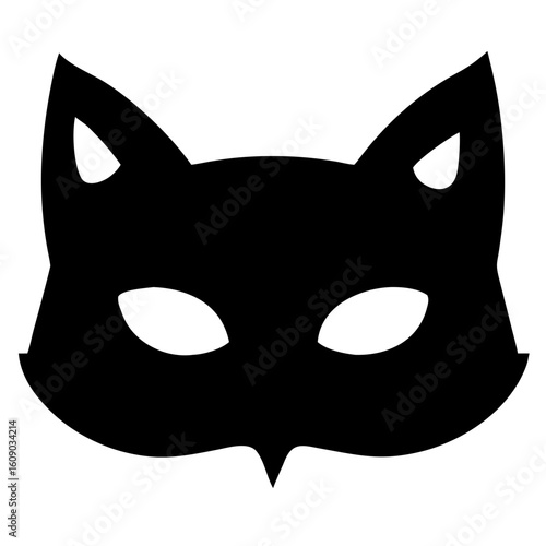 Mysterious black cat mask silhouette, perfect for Halloween parties, masquerade balls, or theatrical productions, adding an element of playful intrigue