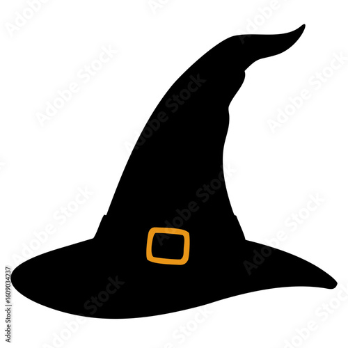 Enchanting witch hat silhouette with buckle, perfect for Halloween designs, spooky celebrations, magical themes and festive autumn projects, originally a vector graphic