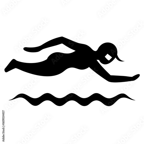 Dynamic swimmer silhouette gliding through water, a symbol of fitness, health, and aquatic sports, originally a scalable vector graphic for versatile design needs