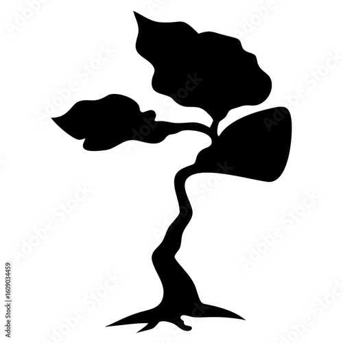Elegant black silhouette of a stylized tree with flowing branches, perfect for nature-inspired designs, branding, and minimalist art projects