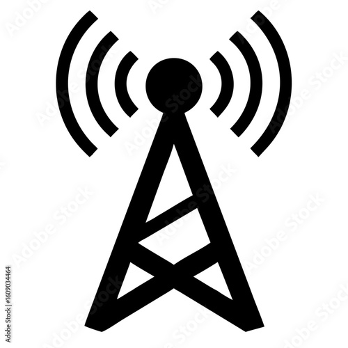 Dynamic wireless communication antenna design for modern tech applications, representing connectivity and global network reach, a scalable graphic icon