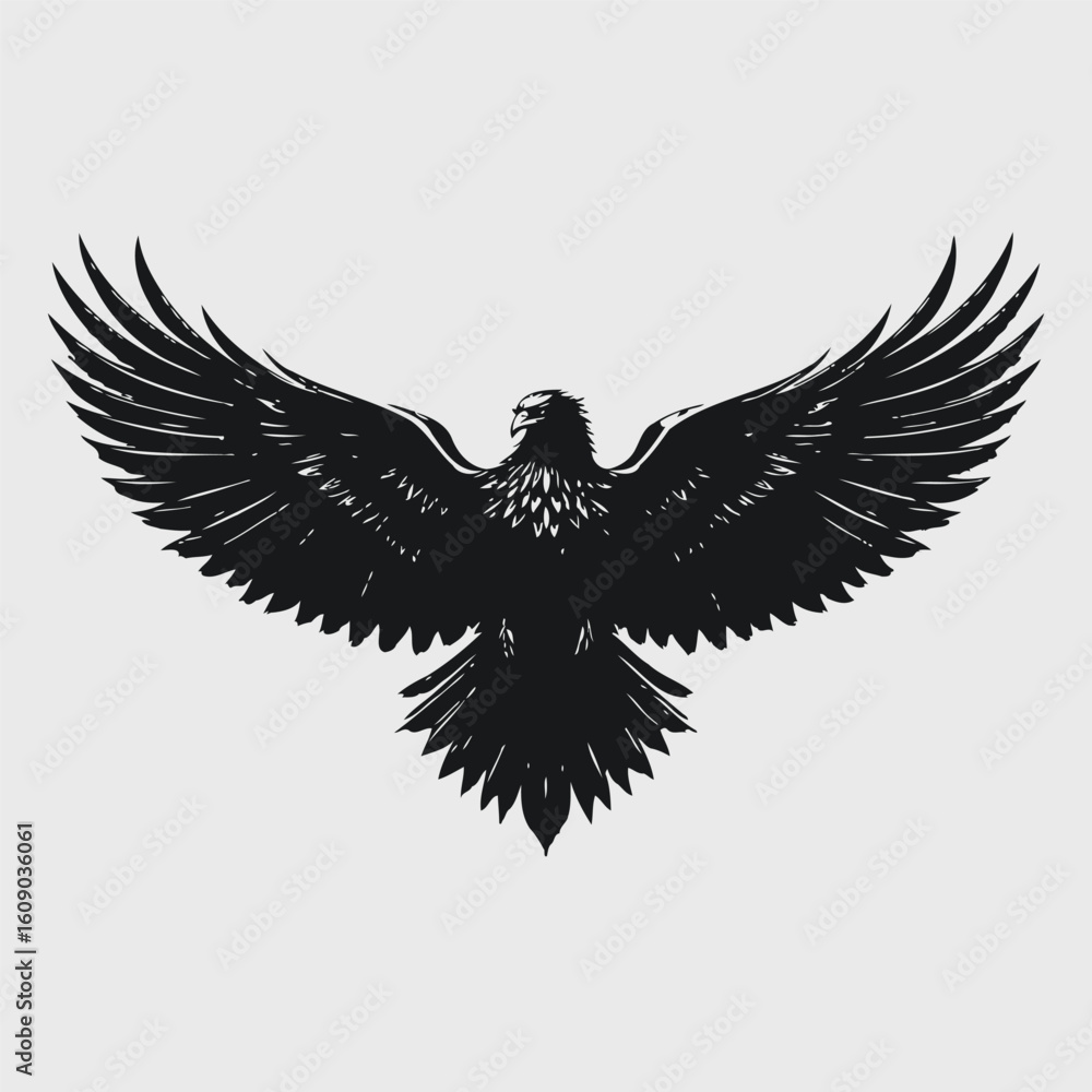 Fototapeta premium Elegant Bird in Flight – Black Silhouette Vector Depicting Graceful Wing Spread and Feathered Tail