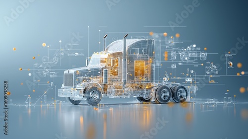 Innovative truck design virtual workshop 3d rendering digital environment futuristic perspective transport technology