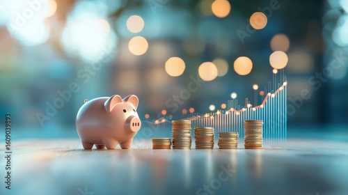 Financial growth strategy business investment piggy bank visualization indoor office close-up perspective wealth management insight