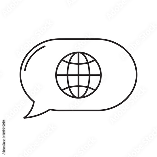 Language translation icon with globe in speech bubble representing international communication global business and online multilingual service