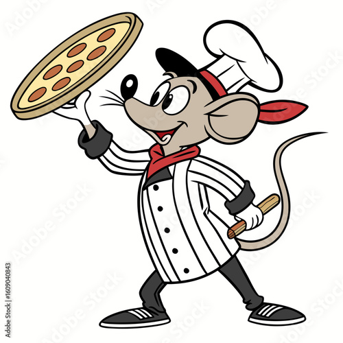 illustration of a chef holding a pizza