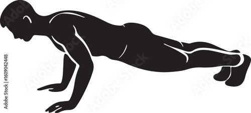 Man performing push ups gym workout silhouette for strength training isolated on transparent background