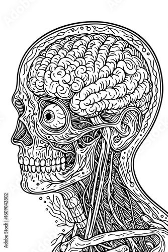 Detailed Human Head Anatomy with Brain and Skull