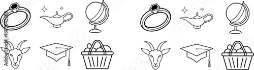 Cooking and Baking Elements Outline Icon Set