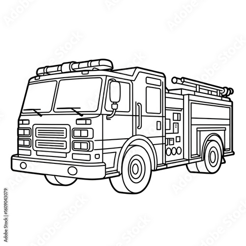 A black and white dump truck illustration vector style coloring page