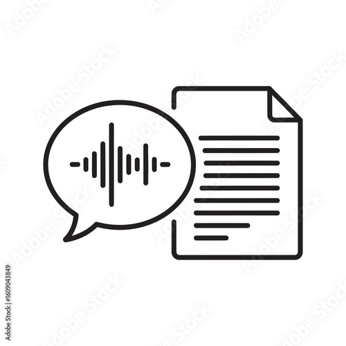 Voice to text transcription icon with audio wave and document for speech recognition file conversion and digital dictation service
