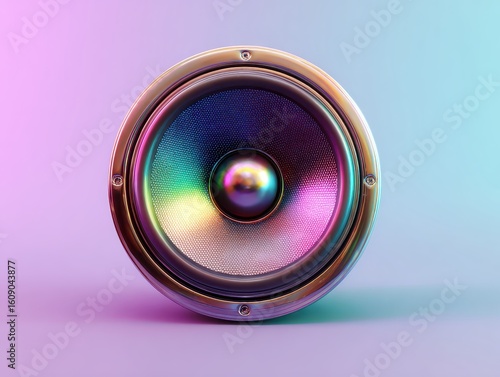 Metallic Light Beam Speaker with Futuristic Neon Glow, Music Enjoyment, Abstract Focus Background