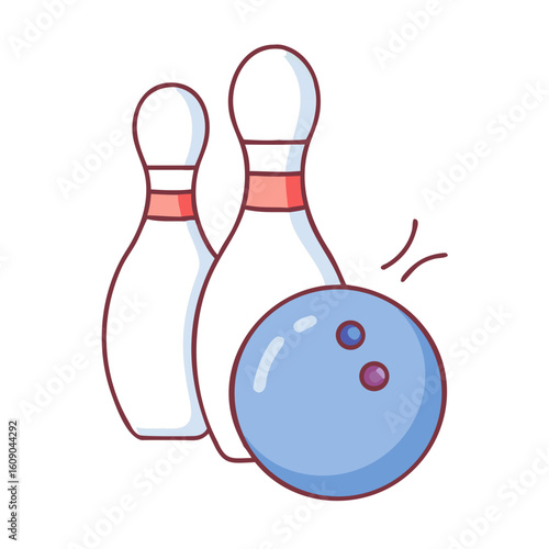Illustration of bowling pins and bowling ball ready to be used