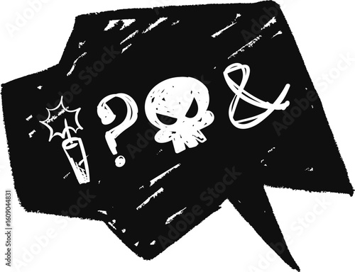 Crayon doodle speech bubbles with colorful chalk lines and abstract swear words. Angry expressions, rude symbols, curse shapes. Vector hand drawn conversation cloud with bad, negative emotion