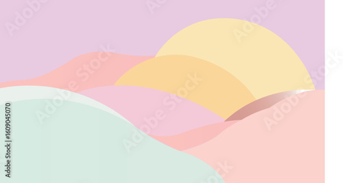 Pastel Abstract Landscape with Sun in Flat Vector Style