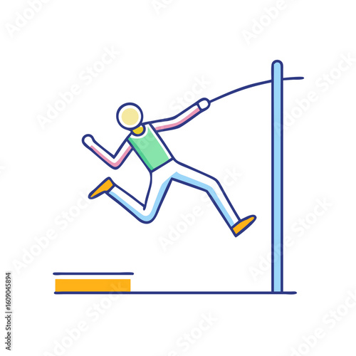 Cartoon illustration of a stylized high jumper clearing the bar with style