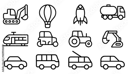 Outline icons of various transportation modes