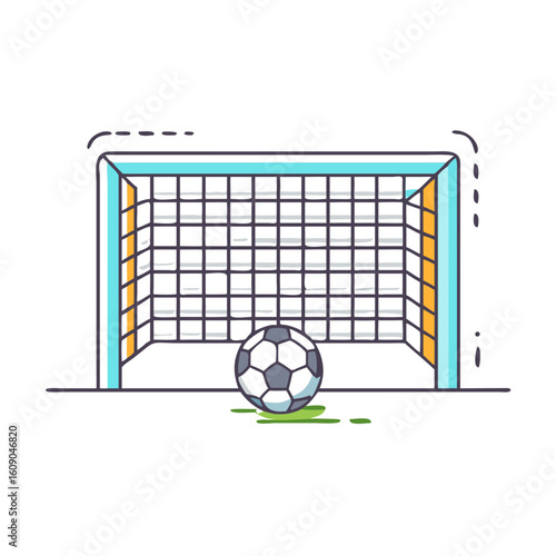 Soccer ball in front of a goal in vector illustration style