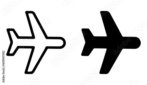 Two airplane icons in outline and solid form
