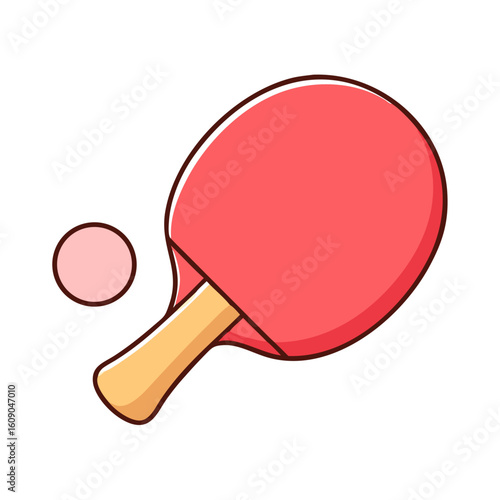 A playful cartoon depiction of a ping pong paddle and ball