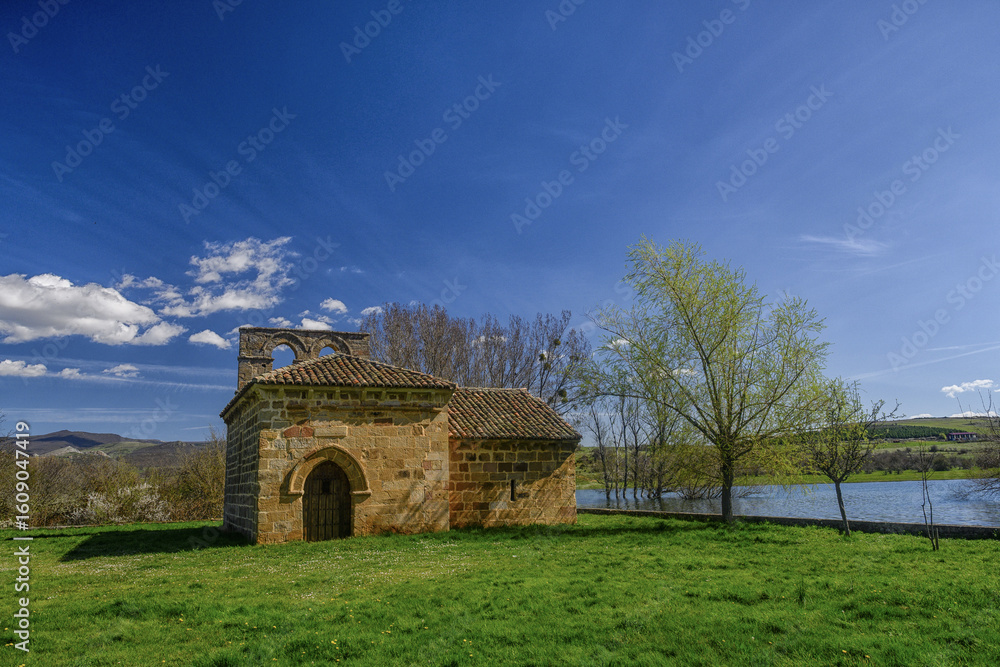 Fototapeta premium Romanesque hermitage of Quintanahernando in Salinas del Pisuerga, Palencia