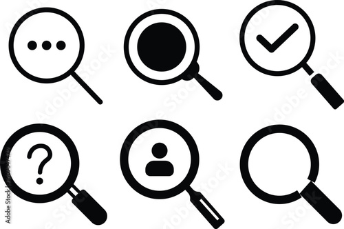 Magnifying glass icon set. Search icon symbol. search icon clip art , zoom in and zoom out symbol, Magnifying glass sign isolated. vector illustration

