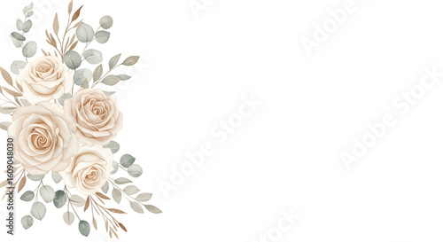Floral Arrangement Cream Roses on Transparent Background Watercolor Illustration
