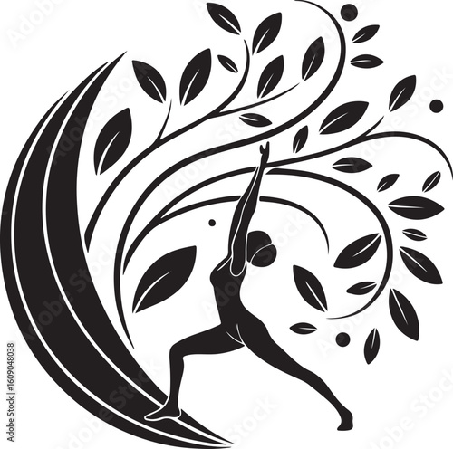 Elegant yoga breathing flow logo with smooth flowing curves isolated on transparent background