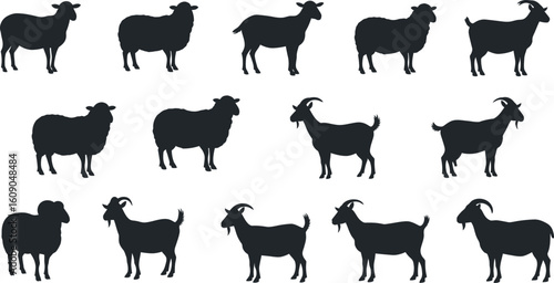 Seamless Vector Pattern of Sheep and Goat Silhouettes Minimalist Farm Animal Design