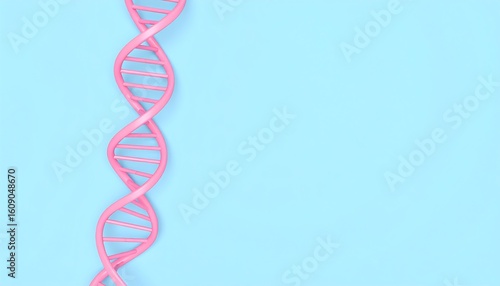 Pink DNA helix on light blue background