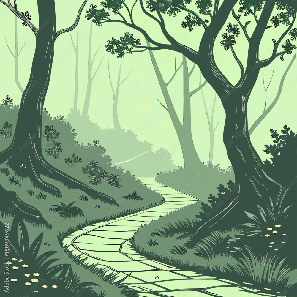 Fototapeta premium Enchanting forest path winding through lush greenery
