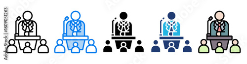 Public Speaking icon set multiple style collection