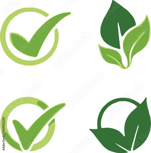 Vegan and Vegetarian Approved Icon with Leaf and Checkmark for Eco-Friendly 