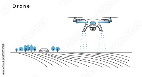 Drone spraying liquid over a farm field