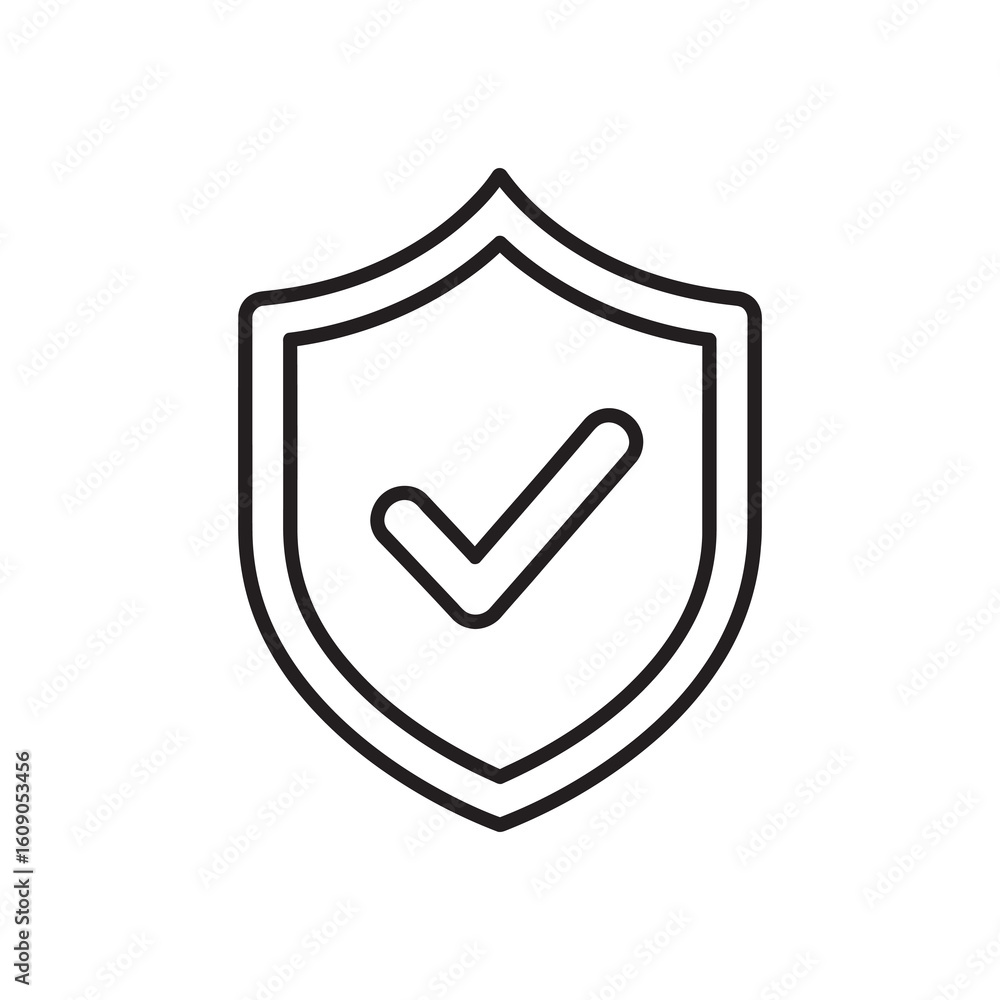 Security shield icon with checkmark for data protection and privacy guarantee showing verified system safety and antivirus network defense Security shield icon with checkmark for data protection and privacy guarantee showing verified system safety and antivirus network defense