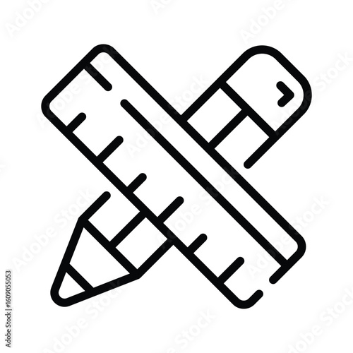 Handy outline style icon of pencil scale ruler