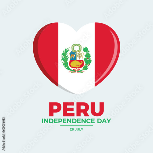 Peru Independence Day poster vector illustration. Flag of Peru in heart shape icon vector. Peruvian Flag love symbol. Template for background, banner, card. 28 July every year. Important day