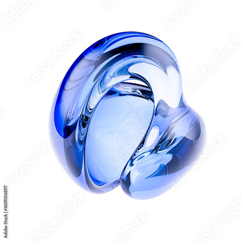 Fototapeta Naklejka Na Ścianę i Meble -  Elegant, transparent blue gradient glass object isolated. Smooth, curved shape 3d illustratioin. Cosmetic, science or technology abstract concept
