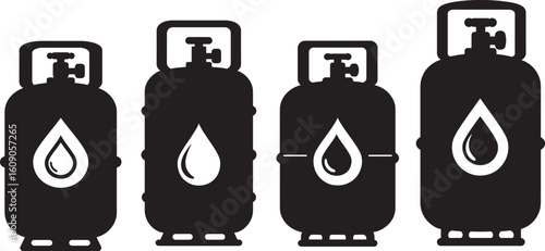 Four black silhouettes of propane gas cylinders with flame symbols