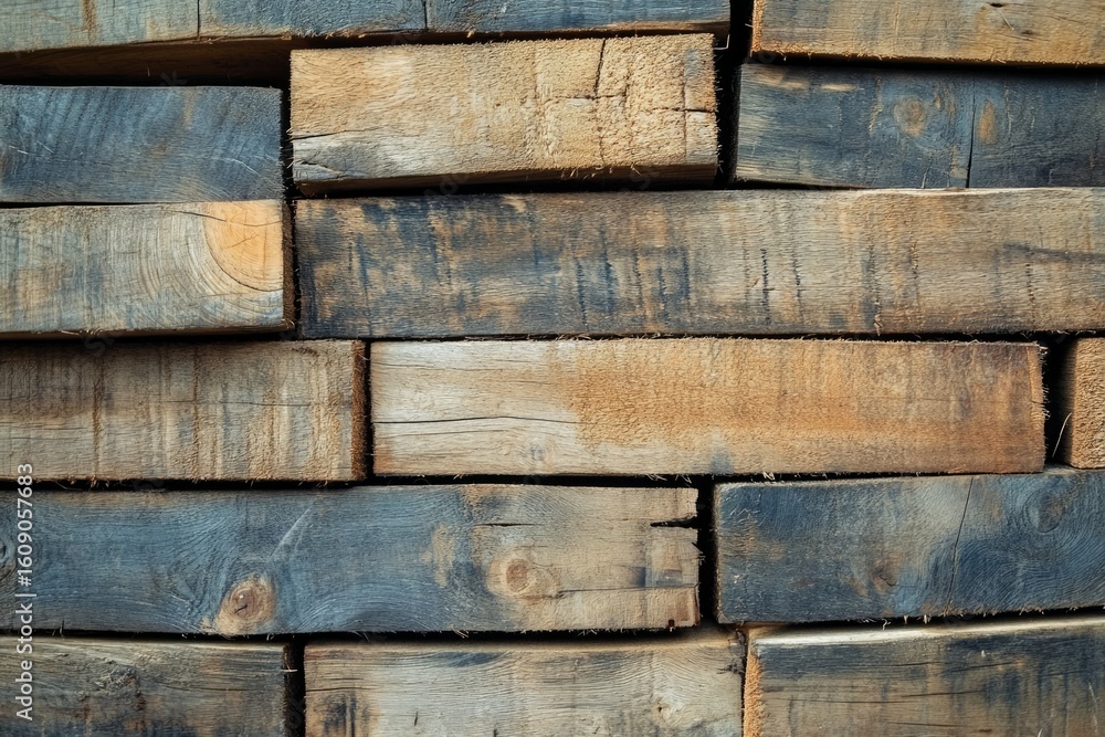 Fototapeta premium Varied wood texture stacked blocks. AI generated