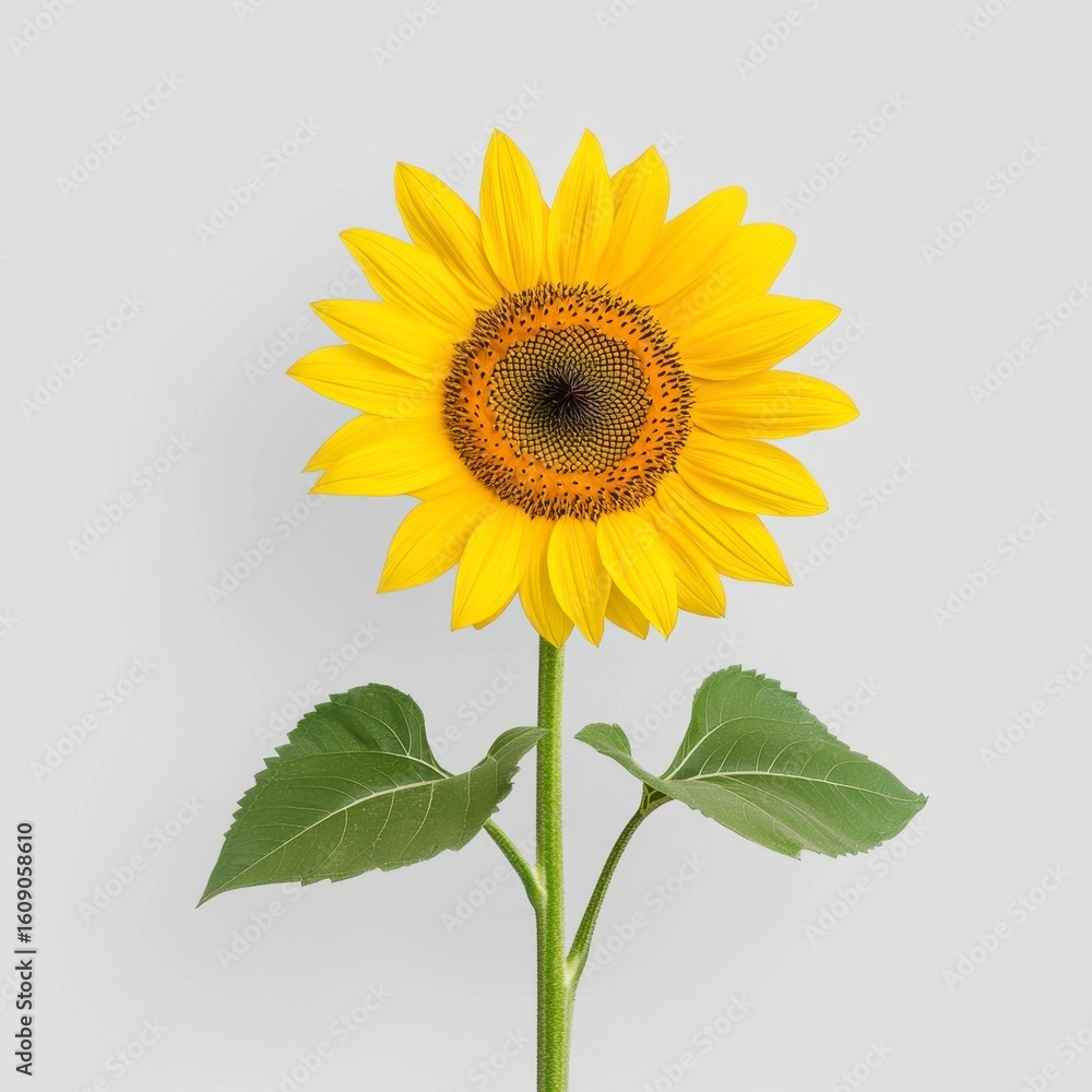 Obraz premium Vibrant Yellow Sunflower Closeup Against Light Gray Background