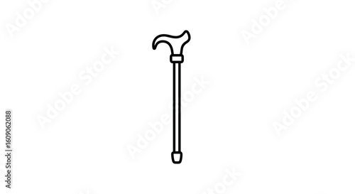 Walking cane in minimalist black and white line art style