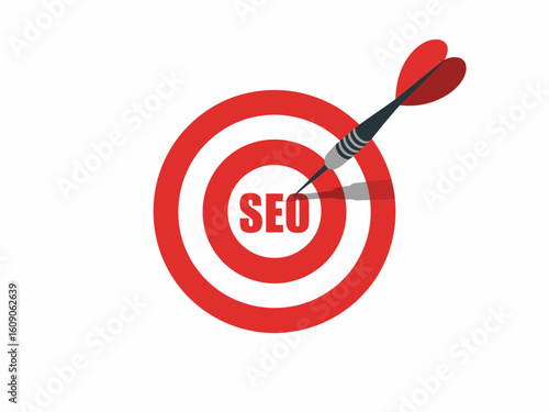 Dart hitting SEO target conceptualizing successful strategy for search engine optimization and digital marketing campaigns achieving business goals