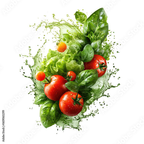 Fresh vegetables burst in vibrant splash