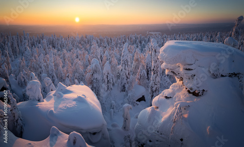winter landscape with snow-covered taiga, Russia