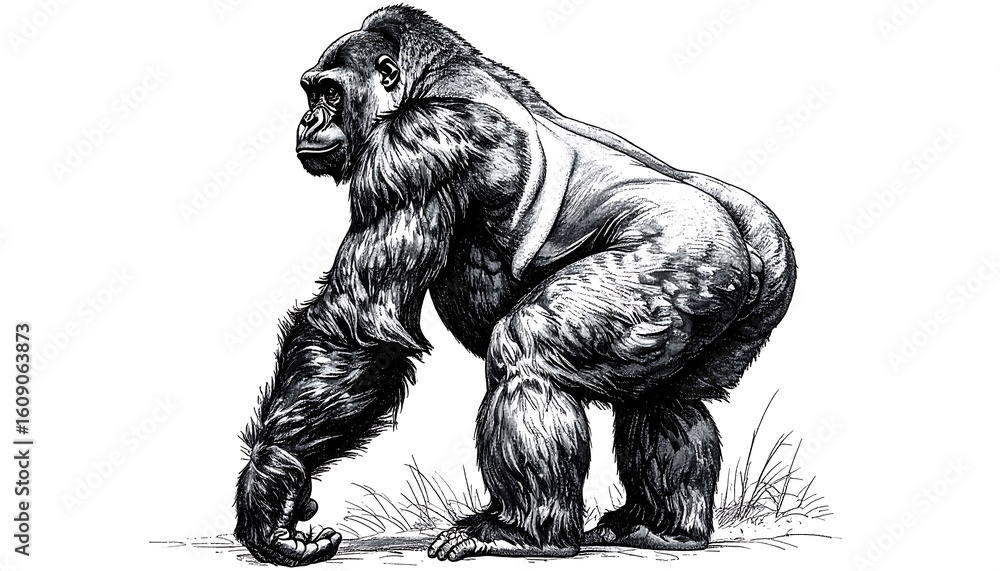 Fototapeta premium Gorilla sketch, side profile