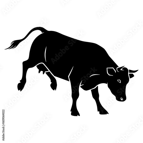 Black Cow Silhouette Vector Bucking Playful - Energetic Farm Animal Kick Icon