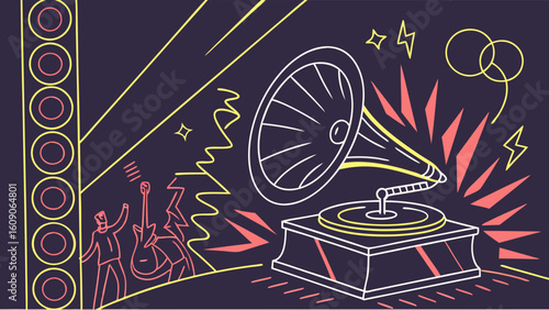 retro music background with gramophone
